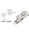 Heavy Duty Hella Durable Double Wheel Sliding Door Rollers Zinc Alloy Track Pulleys with rubber stoppers and measurements.