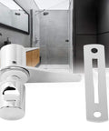 Heavy Duty Glass Door Latch For Bathroom And Shower Featuring A Dead Simple Drill In Install That Delivers Rock Solid 304 Stainless Steel Build Quality And Slick Friction Free Locking Action For Your Home Or Office - close up image of latch in modern bathroom