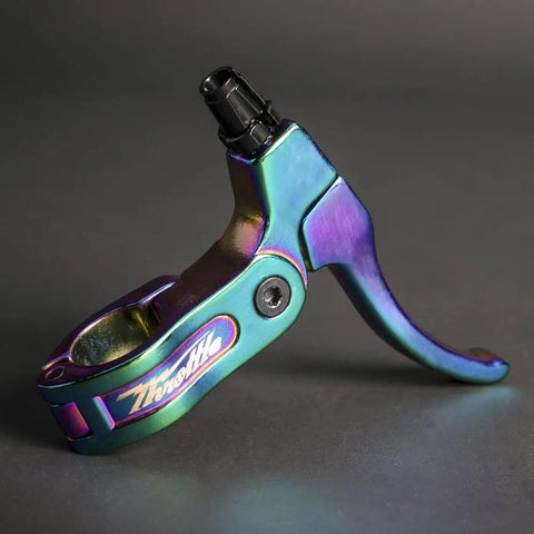 Throttle Series BMX Right Brake Lever Oil Slick Finish with lightweight design on gray background