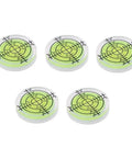 Set of five spirit bubble levels for precision measuring and layout tasks, featuring translucent design and measurement markings.