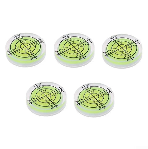 Set of five spirit bubble levels for precision measuring and layout tasks, featuring translucent design and measurement markings.