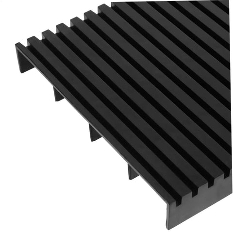 Close-up of black Antistatic Bar Rack Organizer for Circuit Boards with Grounding Tape Wrist Strap, showing ribbed design.