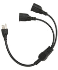 Heavy Duty Three Pin To Two Outlet Power Extension Cord With Hella Roomy Flexible Spacing, Y splitter design, black cable.
