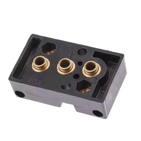 Heavy Duty 81532001 Pneumatic Component Base Inverter showing three brass connection ports in a solid black build.