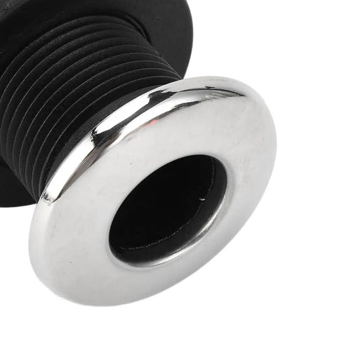 Black Nylon Through Hull Connector Marine Grade Fittings For Boats And RVs Versatile Drain Plug Hose 20mm 90 Degree Angled Fitting For Yacht Ice Chest Camper Live Well, close-up view