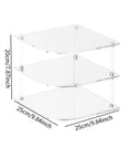 Acrylic Corner Shelf Cabinet 3 Tier Plate Rack Storage Organizer for cups, dishes on countertop, size 250x250x200mm.
