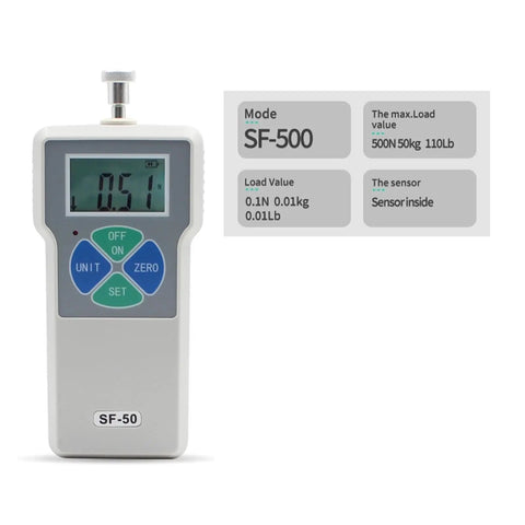Digital Force Gauge 500N With Real Time Peak And First Peak Modes For Push Pull Testing Pro Grade Tough Yet Precise 50 Kg And 110 Lb Capacity Measures In Newtons Kilograms Pounds And Ounces Flexible Unit Conversion For Tensile And Compression, handheld SF-50