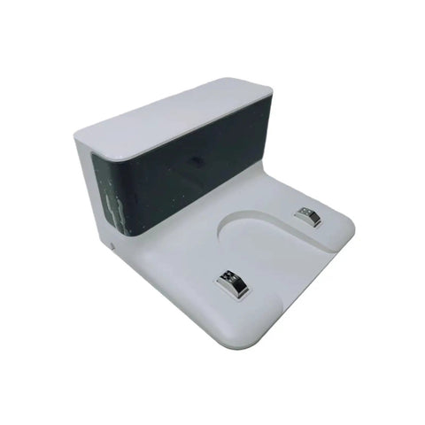 White Charging Dock For Xiaomi Mijia G1 MJSTG1 Robotic Vacuum Cleaner Replacement Docking Station Base And Charging Pad With Precise Alignment For Rock Solid Power During Recharge. White plastic charging dock with metal contacts, angled view.