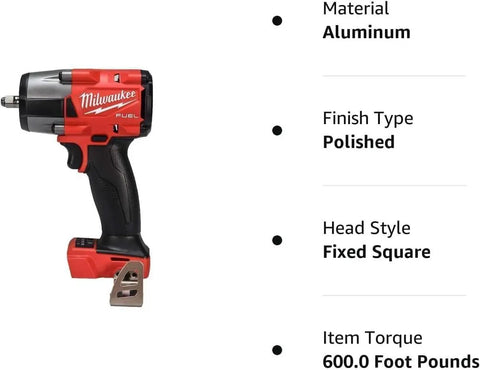 Mid Torque Three Eighths Inch Cordless Impact Wrench With Six Hundred Ft Lb Max Torque 18V Brushless M18 Fuel, side view