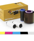 YMCKO Ribbon Cartridge Replacement For ZXP7 Printer With 1,500 Prints Per Cartridge shown with packaging and components