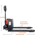 Side view of Heavy Duty Electric Pallet Jack With 3300 Lb Capacity And Fast Charging Lithium Battery designed for tight spaces.