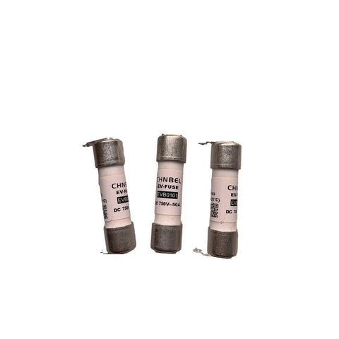 Heavy Duty EV Cartridge Fuse For New Energy Electric Vehicles DC750V 50A replacement fuses displayed with metal ends.