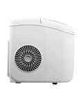 Side view of Top Shelf Compact Ice Maker For Countertops showing sleek white design and ventilation fan.