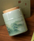 Keep Your Pantry Stash Locked Tight With These Premium Sealed Ceramic Storage Jars Perfect For Loose Tea Coffee Beans And Spices Smooth Airtight Double Jar Gift Set, green ceramic jar with wooden lid.