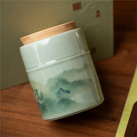 Keep Your Pantry Stash Locked Tight With These Premium Sealed Ceramic Storage Jars Perfect For Loose Tea Coffee Beans And Spices Smooth Airtight Double Jar Gift Set, green ceramic jar with wooden lid.