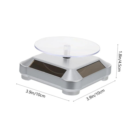 Galpada Solar Powered Jewelry Display Stand With Electric Rotating Turntable For Bracelets And Watches Plus Earrings Store Office Counter Shelf Rack Natural Light Battery Backup Smooth Spin Showcase 10cm size silver acrylic design