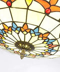 Modern 42 Inch Invisible Ceiling Fan With Silent LED Light And Sleek Gold Blades For Living Room Bedroom Or Kitchen features intricate stained glass design.