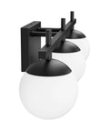 Dope Mid Century Modern Bathroom Vanity Lights Matte Black With Milky Glass Over Mirror Three Light Wall Sconce side view