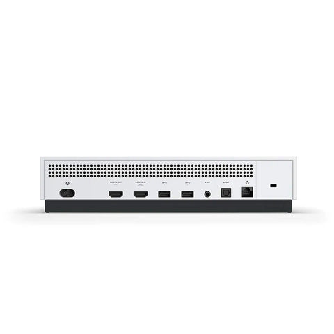 Back view showing ports on Certified Refurbished Xbox One S Rig Packed With A Huge One Terabyte Drive Featuring Sick Gears 5 Bundle.
