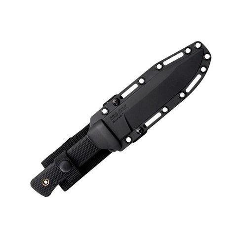 SRK Tactical Fixed Blade Knife With 6 Inch VG 10 San Mai Clip Point, Secure Ex Sheath shown from top angle