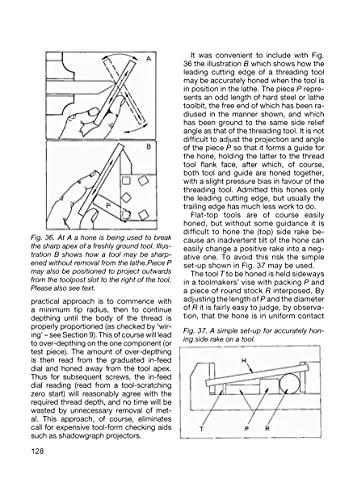 Book page from Screwcutting in the Lathe for Home Machinists; black-and-white lathe screwcutting diagrams and captions