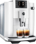 No Sweat Automatic Coffee Maker With Smart Touchscreen And Adjustable Steaming Settings Piano White Finish brewing espresso shots.