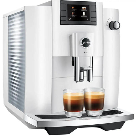 No Sweat Automatic Coffee Maker With Smart Touchscreen And Adjustable Steaming Settings Piano White Finish brewing espresso shots.