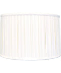 Shallow Drum Lamp Shade With English Box Pleat In Crisp White, Modern Silk Look, front view showing pleat details