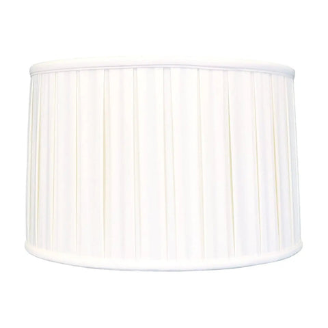 Shallow Drum Lamp Shade With English Box Pleat In Crisp White, Modern Silk Look, front view showing pleat details
