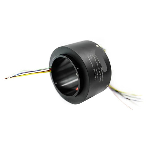 Heavy Duty 80mm Through Hole Conductive Slip Ring For Servo Motors And Radar Antenna Turntables With 18 Way Circuits And 10 Amps Rated, top view showing wiring.