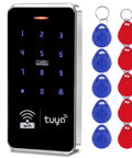 Waterproof Access Control Keypad For Home Security System With Tuya Smart Remote Unlock Corded Power Smartphone Compatible Includes 10 Silver Key Rings Compact 140x70x16mm Build No Fuss Setup For Easy Mounting