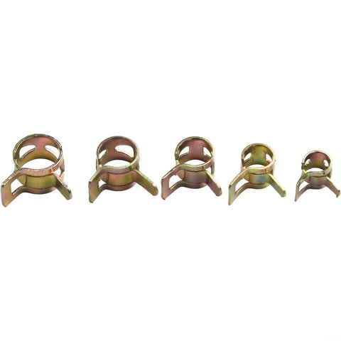 Grab This Epic 75 Piece Spring Hose Clamp Kit For Fuel Oil And Water Pipes With Leak Proof Binaural Design Heat Treated Steel Clips In Five Sizes To Fix Any Rattling Tube Or Fitting Real Easy Like A Pro. Five heat-treated steel spring hose clamps in assorted sizes for fuel, oil, and water lines