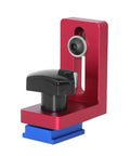 Red ergonomic Miter Stop For T Slot Tracks And T Track Gauges Pro Grade Precision Woodworking Guide Block with black grip