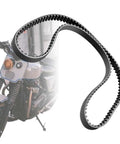 Top Notch 1-1/2 Inch Rear Drive Belt With 136 Teeth For Touring Motorcycles on a bike, showing sturdy black design for heavy duty use.