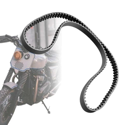 Top Notch 1-1/2 Inch Rear Drive Belt With 136 Teeth For Touring Motorcycles on a bike, showing sturdy black design for heavy duty use.