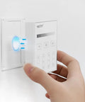 Hand holding Four Zone Wireless Panel Remote Battery Powered No Wiring Setup With Magnetic Holder Outdoor Mount No Fuss Easy 2 4G RF Control Brightness Adjustable For FUT035W Plus MiLight Series