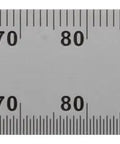 Pro Grade Compact Dual Scale Steel Ruler 6x150mm With Inch And Metric Graduations For Precision Measuring, 0.10 Inch And 0.01 Inch, 1mm And 0.5mm Steps, Satin Chrome Finish, Three Sixty Fourths Of An Inch Thick, Three Quarters Of An Inch Wide. dual-scale steel ruler showing metric graduations