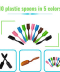 Ten Pack Mini Plastic Garden Shovels for Easy Soil Digging and Transplanting with colorful handles displayed in a fan arrangement.