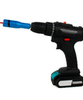 Heavy Duty Wire Stripper Crimping Tool For Power Drill with ergonomic handle and blue connector attachment for cable prep.