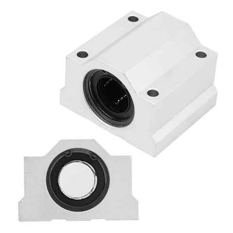 Aluminum Alloy Linear Motion Pillow Block Bearing With Closed Housing Built Tough For Smooth Low Friction High Speed Operation Ball Bearing Slide Block 25mm Bore SCS25UU, front and close-up view