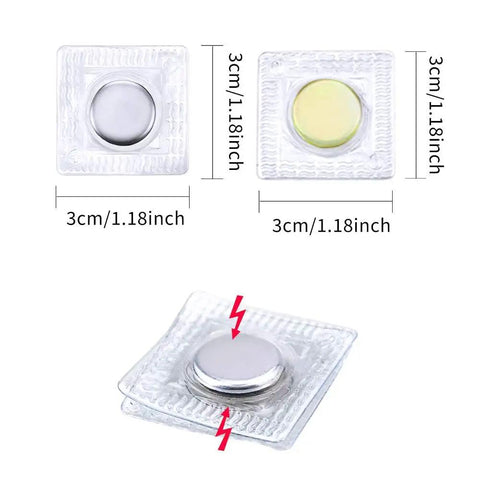 32 Pairs Invisible Hidden Magnetic Snap Buttons 1.18 Inch shown with silver and yellow magnetic plates for easy sewing.