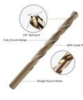 Fifteen Piece Cobalt Drill Bit Set With M35 HSS 135 Degree Split Point Jobber Length featuring 135° split point and design details