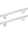 Heavy Duty Wall Mounted Stair Handrail In Rust Proof Stainless Steel For Indoor Outdoor Steps With A Baked Enamel Finish That Provides Hella Solid Bolt Tight Grip Supporting Up To Two Hundred Pounds, showing double bar design.