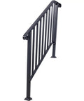 Heavy Duty Wrought Iron Handrail For Outdoor Steps Three Step Staircase flat out tough rustproof metal railing side view
