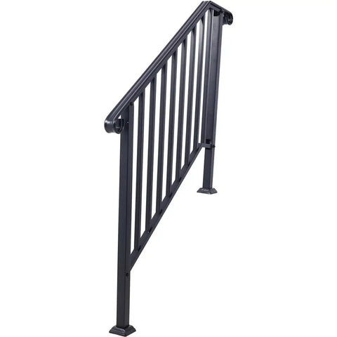 Heavy Duty Wrought Iron Handrail For Outdoor Steps Three Step Staircase flat out tough rustproof metal railing side view
