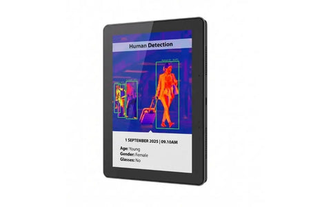 Dope AI Powered 10 Inch Touchscreen All In One Development Board With Six Tops NPU displaying human detection interface.