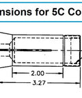 Technical diagram showing dimensions of 5C Round Collet 29/32 Inch High Grade Tool Steel Hardened And Precision Ground with threads
