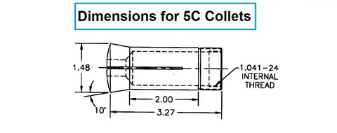 Technical diagram showing dimensions of 5C Round Collet 29/32 Inch High Grade Tool Steel Hardened And Precision Ground with threads