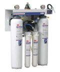 Commercial Reverse Osmosis Water Filter For Coffee And Espresso features dual canisters and gauges on a wall-mounted unit.