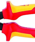 9.5 Inch Insulated Ultra-High Leverage Lineman's Pliers With Cable Puller, red and yellow handles, side view